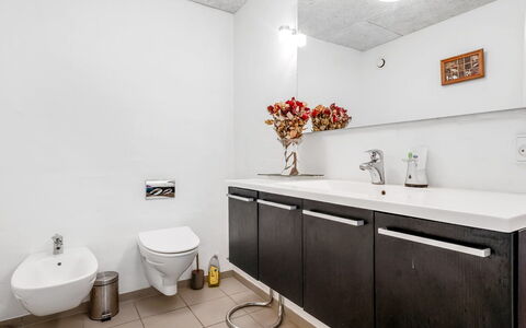 Jonce - 800M from the Sea: Bathroom Sink, Sink, Plumbing Fixture, Flooring, Bathroom, Wall, Interior Design, Floor, Bathroom Cabinet, Tap