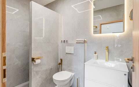 Party & Friends & Pool Villa: Flooring, Interior Design, Floor, Plumbing Fixture, Mirror, Plumbing, Bathroom, Ceiling, Light Fixture, Tap