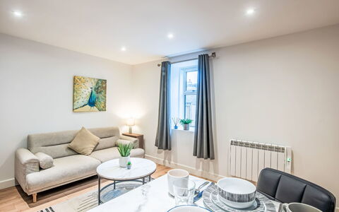 Fishertown Apartment: Furniture, Interior Design, Flooring, Wall, Floor, Wood, Room, Ceiling, Apartment, Lighting