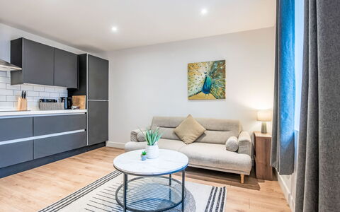 Fishertown Apartment: Furniture, Interior Design, Flooring, Wall, Floor, Wood, Room, Ceiling, Apartment, Lighting