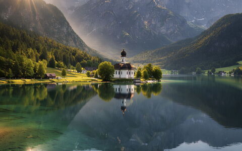 Am Obersalzberg: Water, Body Of Water, Mountainous Landforms, Natural Landscape, Mountain, Reflection, Hill, Watercourse, Bank, Mountain Range