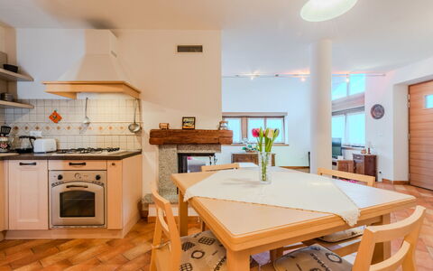 Terme di Comano 104: Interior Design, Flooring, Floor, Wood, Ceiling, Furniture, Room, Lighting, Chair, Kitchen
