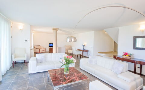 Villa Fico D'india 1: Flooring, Furniture, Interior Design, Floor, Couch, Ceiling, Living Room, Lighting, Table