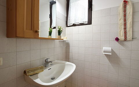 Baita Costa Di Gial: Bathroom, Bathroom Sink, Plumbing Fixture, Sink, Wall, Flooring, Interior Design, Floor, Tap, Toilet