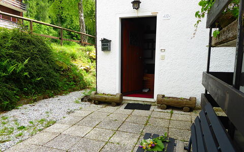 Chalet Giove: Door, Garden, Yard, Stairs, Walkway, Landscaping, Backyard, Cobblestone, Driveway, Flagstone