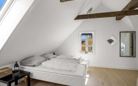 Albine - 150M from the Sea: Interior Design, Flooring, Floor, Bedroom, Wood, Ceiling, Bed, Furniture, Attic, Room