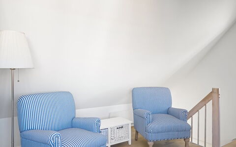 Albine - 150M from the Sea: Furniture, Interior Design, Flooring, Wood, Floor, Chair, Room, Home, Living Room, Couch