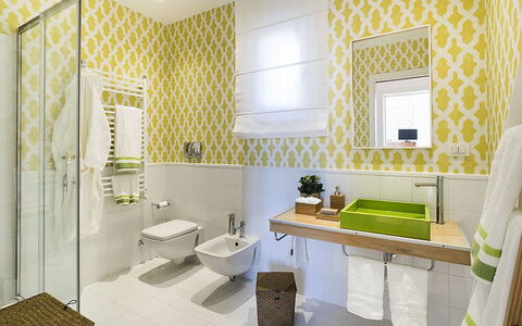 Penthouse: Interior Design, Flooring, Floor, Yellow, Plumbing Fixture, Bathroom, Tile, Plumbing, Ceiling, Tap