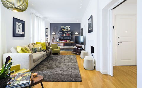 Penthouse: Furniture, Interior Design, Flooring, Floor, Couch, Wall, Wood Flooring, Living Room, Wood, Room