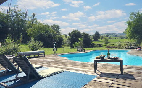 Villa Poggio Zucchino, Pool, Wellness, Piacenza: Swimming Pool, Furniture, Outdoor Furniture, Chair, Resort, Sunlounger, Shade, Leisure, Outdoor Table, Backyard