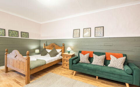 Highland View: Furniture, Interior Design, Flooring, Floor, Wood, Bed, Bedroom, Ceiling, Room, Lighting