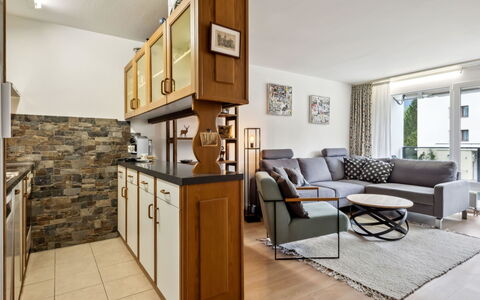 Nr.63 Haus Ladina: Furniture, Interior Design, Flooring, Couch, Floor, Wood, Ceiling, Room, Kitchen, Living Room