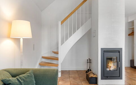 Skarthi - 300M from the Sea: Flooring, Floor, Wood Flooring, Interior Design, Hearth, Laminate Flooring, Wood-Burning Stove, Room, Living Room