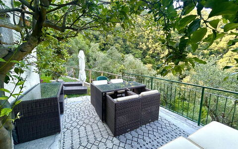 Manuela: Furniture, Outdoor Furniture, Chair, Outdoor Table, Shade, Fence, Garden, Balcony, Coffee Table, Backyard