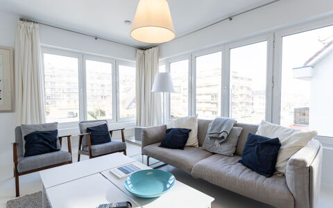 Blanc Rivage with Garage: Furniture, Interior Design, Couch, Flooring, Floor, Living Room, Apartment, Wood, Ceiling, Room