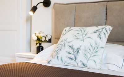 Poggio Piero 1 57.3: Bed, Furniture, Bedroom, Bedding, Interior Design, Bed Sheet, Linens, Wood, Throw Pillow, Cushion