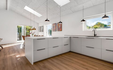Assa - 500M from the Sea: Kitchen, Flooring, Countertop, Wood, Floor, Interior Design, Wood Flooring, Kitchen Appliance, Cabinetry, Furniture