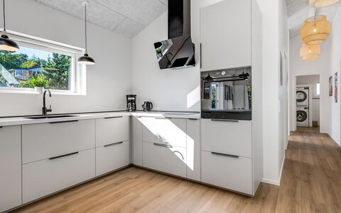 Assa - 500M from the Sea: Kitchen, Countertop, Kitchen Appliance, Cabinetry, Interior Design, Flooring, Major Appliance, Wood, Ceiling, Home Appliance