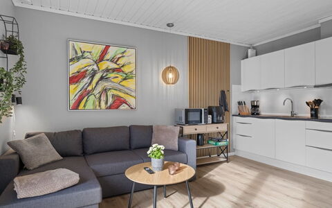 Asfrid - 80M from the Sea: Furniture, Interior Design, Flooring, Floor, Couch, Living Room, Wood, Room, Wood Flooring, Ceiling