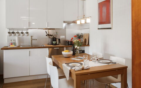 Apollo 2: Furniture, Kitchen, Countertop, Interior Design, Cabinetry, Kitchen Appliance, Flooring, Wall, Light Fixture, Wood