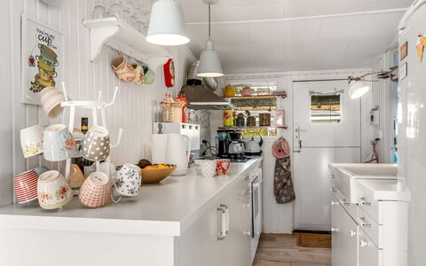 Kamilla - from the Sea: Interior Design, Kitchen, Light Fixture, Ceiling, Furniture, Lighting, Room, Countertop, Cabinetry, Sink
