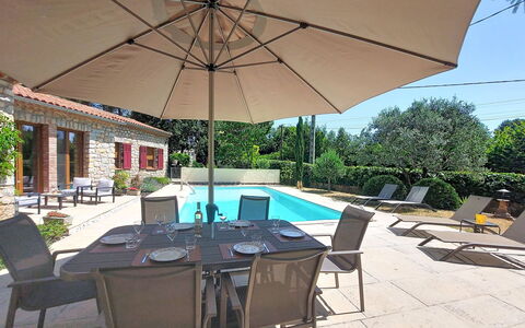 Les Pierres Fleuries: Umbrella, Swimming Pool, Furniture, Outdoor Furniture, Chair, Resort, Table, Shade, Outdoor Table, Kitchen & Dining Room Table