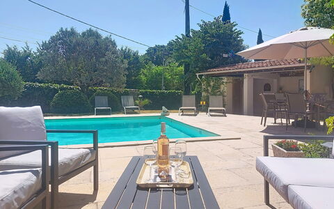 Les Pierres Fleuries: Furniture, Outdoor Furniture, Swimming Pool, Chair, Resort, Shade, Table, Outdoor Table, Umbrella, Eco Hotel