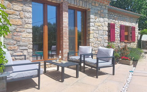 Les Pierres Fleuries: Furniture, Chair, Outdoor Furniture, Table, Outdoor Table, Door, Shade, Kitchen & Dining Room Table, Patio, Garden