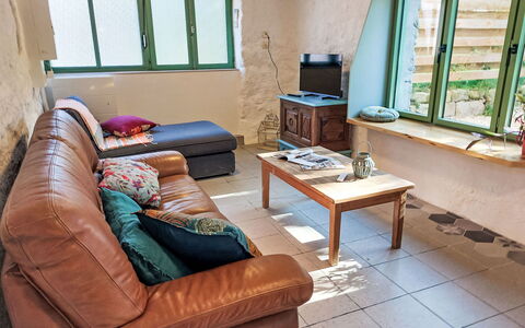 La Longère: Furniture, Flooring, Interior Design, Wood, Floor, Couch, Ceiling, Room, Living Room, Home