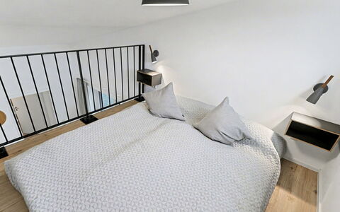 Favola: Interior Design, Bed, Bedroom, Furniture, Flooring, Floor, Wall, Wood, Room, Bedding