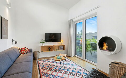 Dünenblick: Furniture, Interior Design, Flooring, Living Room, Ceiling, Floor, Lighting, Couch, Table, Chair