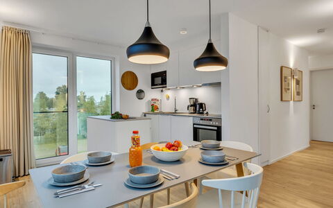Seezauber: Furniture, Interior Design, Flooring, Floor, Ceiling, Wood, Light Fixture, Room, Chair, Kitchen