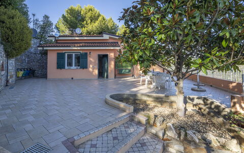 Villa Caroline, Private Pool and Seaview: Flagstone, Shade, Tile, Concrete, Garden, Driveway, Landscaping, Yard, Cobblestone, Courtyard