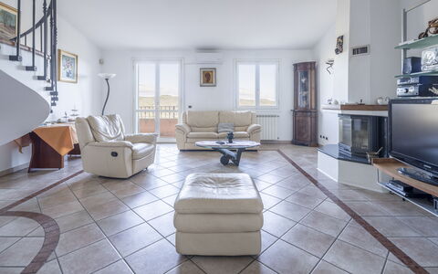 Villa Caroline, Private Pool and Seaview: Flooring, Furniture, Interior Design, Floor, Couch, Living Room, Ceiling, Room, Apartment