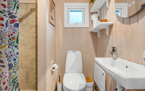 Edvard - 300M from the Sea: Wood, Plumbing Fixture, Flooring, Bathroom, Toilet, Toilet Seat, Interior Design, Floor, Bathroom Sink, Sink