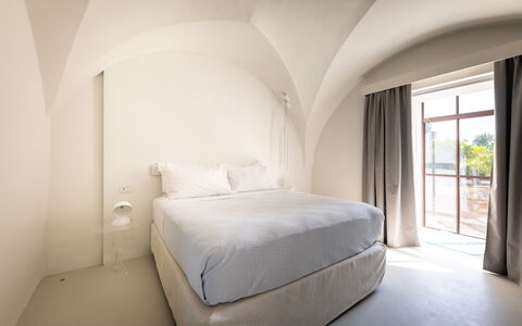 Palazzo Villani Lubelli: Wall, Floor, Flooring, Ceiling, Bedroom, Bed, Bedding, Bed Sheet, Design, Bed Frame
