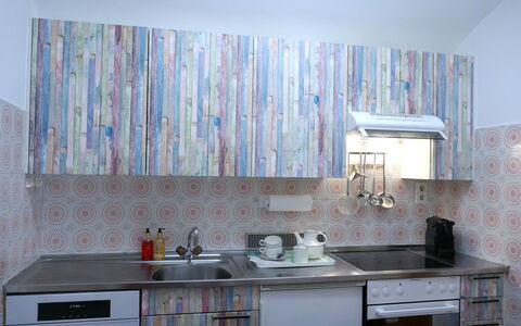 La Casetta: Interior Design, Countertop, Kitchen, Ceiling, Room, Paint, Wood Stain, Sink, Plumbing Fixture, Tap