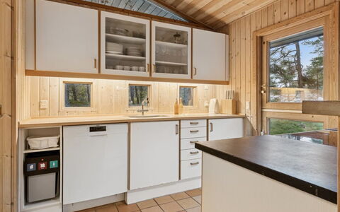 Tjegge - 500M from the Sea: Kitchen, Wood, Countertop, Ceiling, Interior Design, Cabinetry, Kitchen Appliance, Flooring, Major Appliance, Room