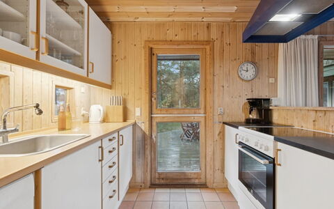 Tjegge - 500M from the Sea: Kitchen, Countertop, Kitchen Appliance, Flooring, Interior Design, Wood, Cabinetry, Major Appliance, Ceiling, Floor