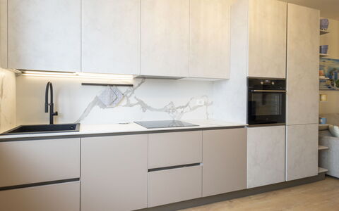 Lotus: Kitchen, Flooring, Kitchen Appliance, Countertop, Wood, Interior Design, Floor, Cabinetry, Major Appliance, Home Appliance