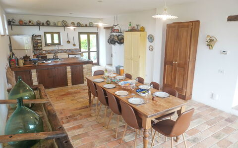 Villa la Dolcevita: Furniture, Interior Design, Flooring, Table, Wood, Kitchen & Dining Room Table, Chair, Floor, Dining Room, Ceiling