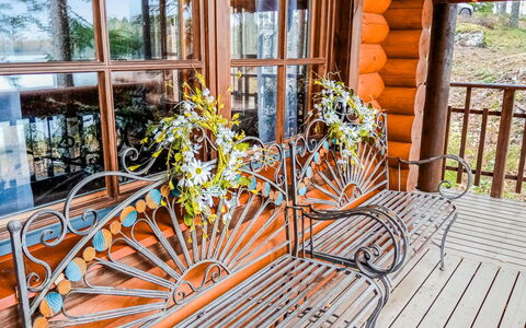 Villa Saimaa: Wood, Furniture, Hardwood, Wood Stain, Porch, Balcony, Deck, Chair, Eco Hotel, Outdoor Furniture