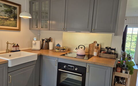 Yvette - 350M from the Sea: Kitchen, Kitchen Appliance, Major Appliance, Countertop, Cabinetry, Interior Design, Furniture, Flooring, Home Appliance, Room