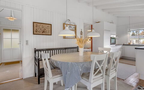 Anelle - 100M from the Sea: Furniture, Interior Design, Flooring, Ceiling, Floor, Wood, Light Fixture, Chair, Kitchen & Dining Room Table, Dining Room