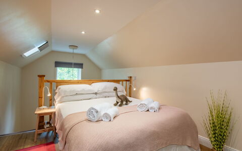 Wayside Bothy: Bed, Furniture, Interior Design, Bedroom, Wall, Bedding, Bed Sheet, Wood, Floor, Ceiling