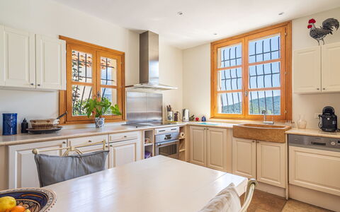 Villa Resedas: Furniture, Kitchen, Interior Design, Countertop, Cabinetry, Flooring, Wood, Floor, Kitchen Appliance, Ceiling
