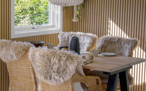Hjalma - 250M to the Fjord: Furniture, Wood, Interior Design, Chair, Table, Natural Material, Kitchen & Dining Room Table, Dining Room, Houseplant, Wood Stain
