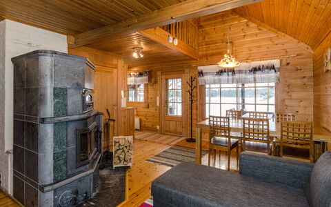 Nurmirinne: Wood, Cottage, Ceiling, House, Home, Log Cabin, Hardwood, Wood Stain, Living Room, Loft