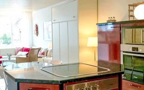 Center Communal 1D: Furniture, Interior Design, Flooring, Kitchen, Kitchen Appliance, Countertop, Floor, Wood, Ceiling, Major Appliance