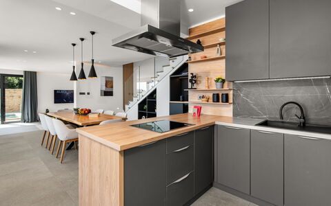 Marmonte: Kitchen, Countertop, Furniture, Interior Design, Kitchen Appliance, Flooring, Cabinetry, Wood, Floor, Light Fixture